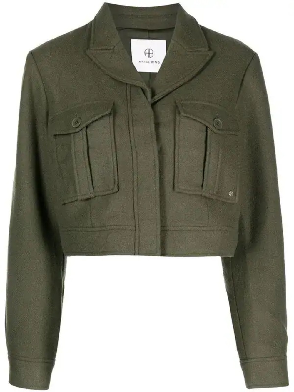 ANINE BING Dallas Cropped Military-Style Wool Blend Jacket in Olive - Picture 3 of 11